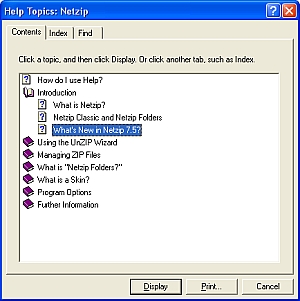 WinHelp for NetZIP 7.5
Help Topics: Contents Tab